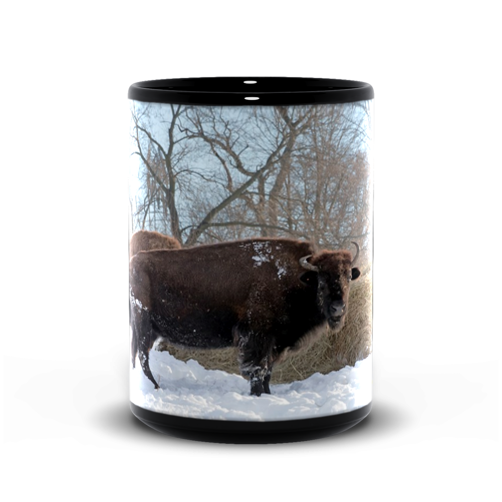 15oz black mug— snow bison