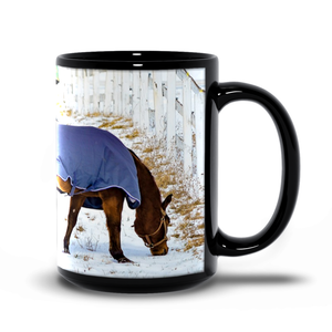 15oz black mug— Long Valley, horse blankets 513