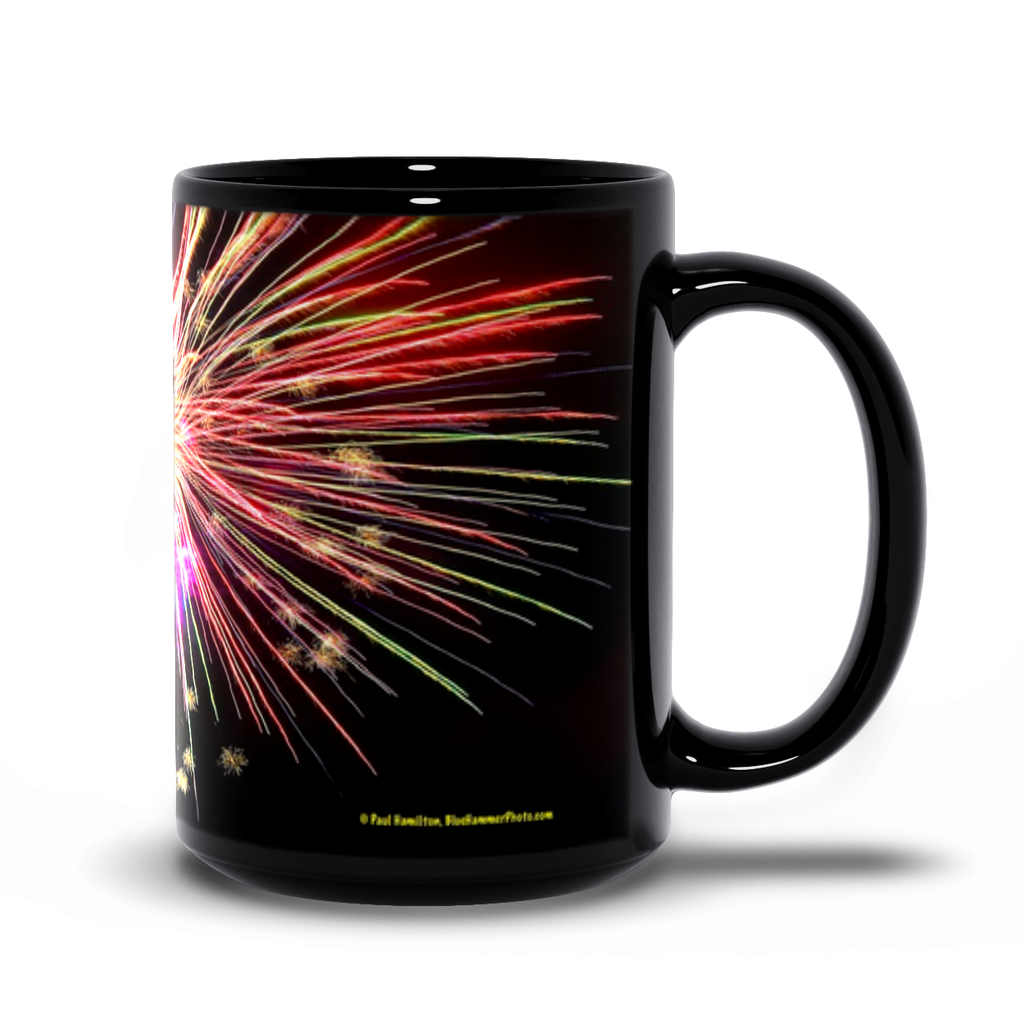 15oz black mug— fireworks 1363