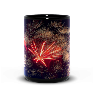 15oz black mug-- fireworks 9890
